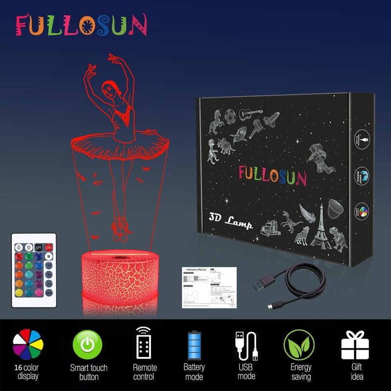 FULLOSUN Ballet Dancing Gifts, 3D Illusion Lamp Night Light with Remote Control 16 Colors Changing Gifts for Mom and Girls, Birthday Gift, Wedding Grandmother Graduation Gifts - Image 4